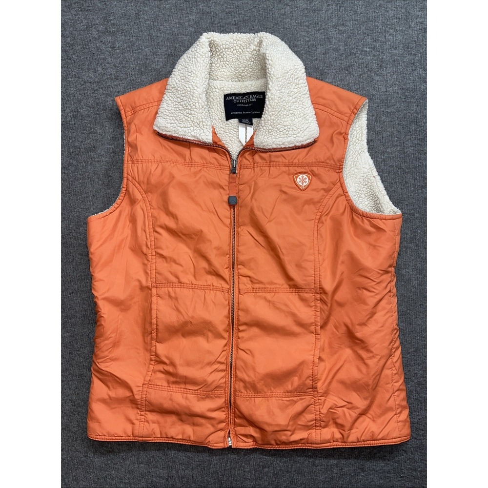 American Eagle‎ Orange Sleeveless Puffer Vest w/ Fleece Lining Women's Sz Medium